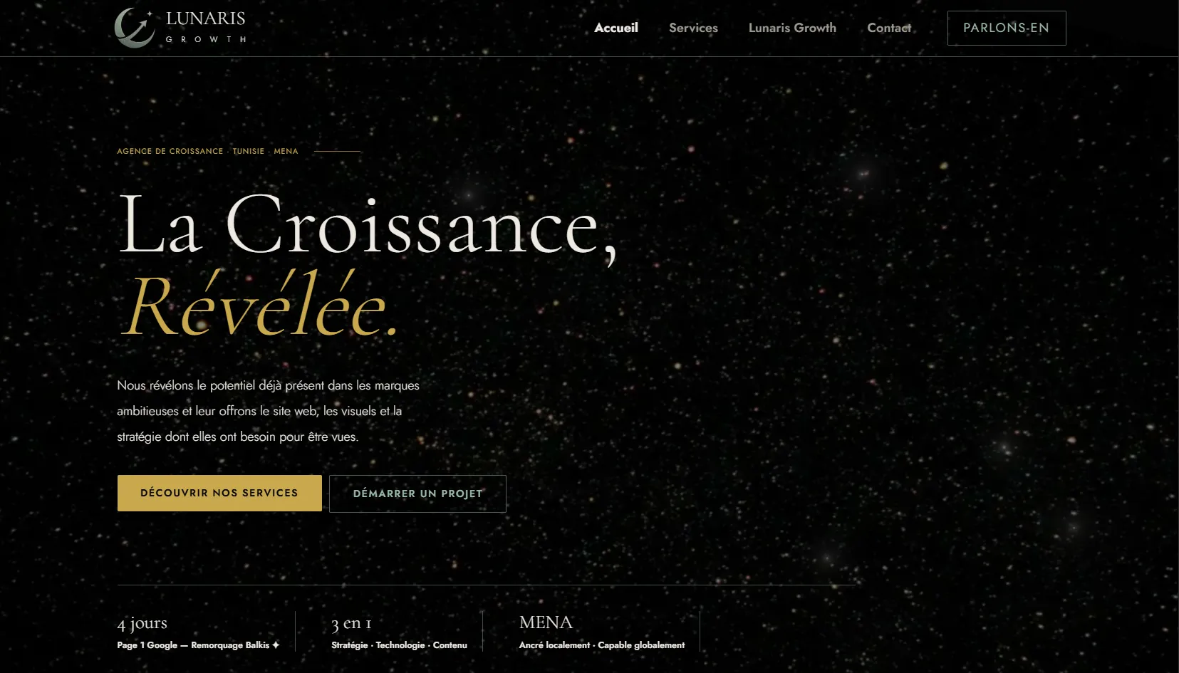 Direction artistique et identité visuelle du site Lunaris Growth Direction artistique et identité visuelle du site Lunaris Growth