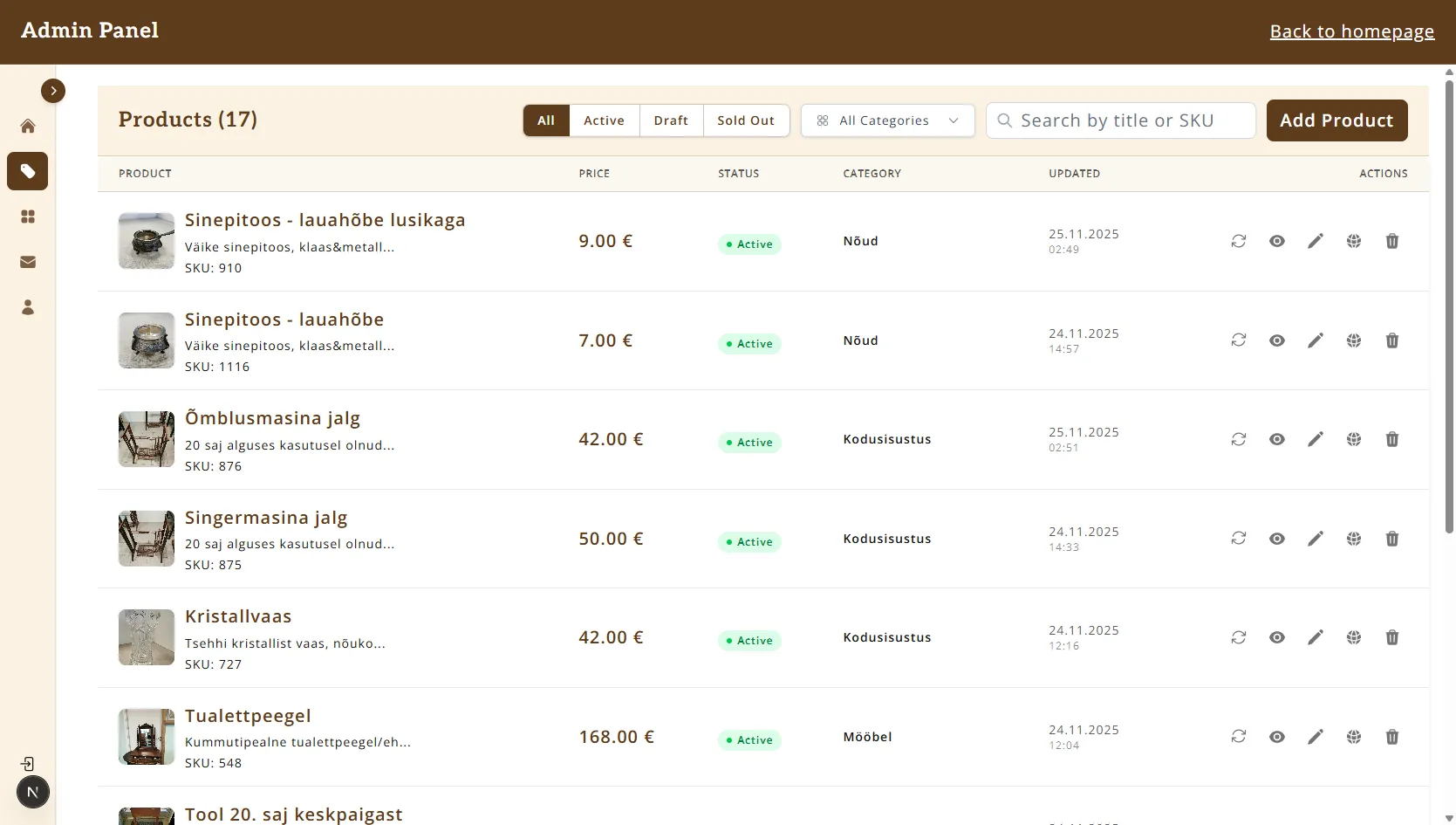 Interface de la boutique en ligne Kauplus Varakamber Interface de la boutique en ligne Kauplus Varakamber